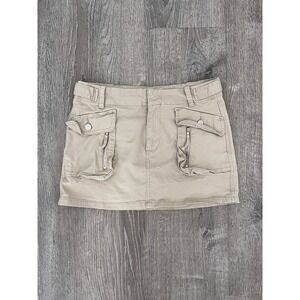 F21 Y2K Khaki Cargo Mini Skirt L STRECH Streetwear Utility Pockets Preppy